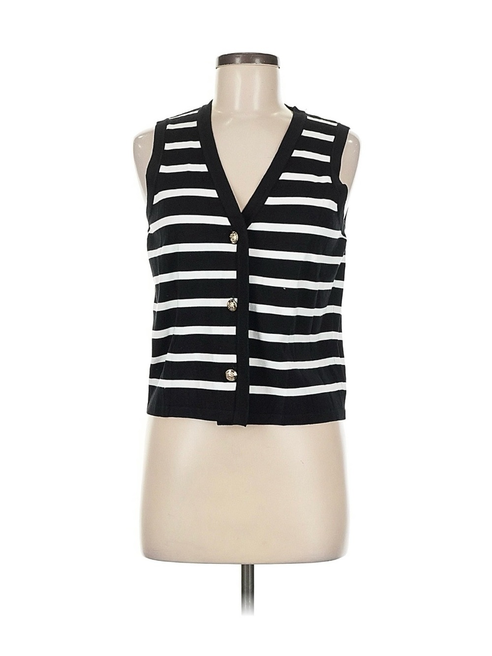 Striped Black & White Button-Front Vest